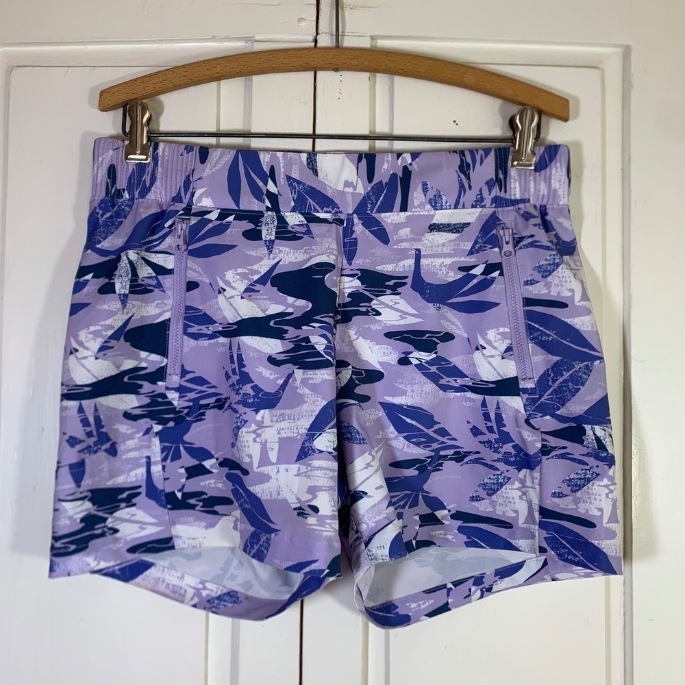 Columbia PFG Purple Leaf Print Fishing Shorts Coastal Womens Small Gorpcore